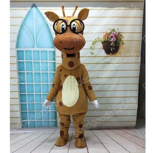 2024 Formato adulto Marrone Giraffa Costumi della mascotte Halloween Fancy Party Dress Personaggio dei cartoni animati Carnevale Natale Pubblicità Festa di compleanno Costume Abito unisex