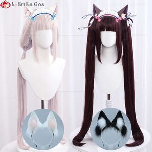 CATSUT -kostymer Anime Nekopara Cosplay Wig 100cm Lång vanilj ljusrosa choklad mörkbrun värmebeständig syntetiska hår peruker