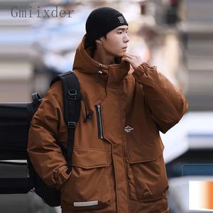 Men's Down Parkas Oversized Outdoor Mountain Warm Jacket Cargo Workwear Padded Spring Autumn Loose Multi Pocket Thicke Hooded 231026