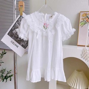 Kız Elbiseler 2023 Prenses Yaz Elbise Kız Bebek Bebek Vaftiz Beyaz Günlük Çocuklar Nakış Kıyısı Çocuklar Sevimli Kıyafet
