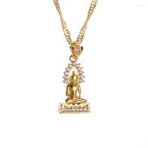 Collane con ciondolo Squisito zircone color oro Collana con statua di Buddha Buddista Gautama Amuleto religioso da donna Gioielli fortunati