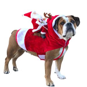 犬のアパレルクリスマスペットドッグドレスアップ服の犬のための面白いサンタクロースコスチューム冬の温かい犬コートチワワのパグヨークシャー服231027