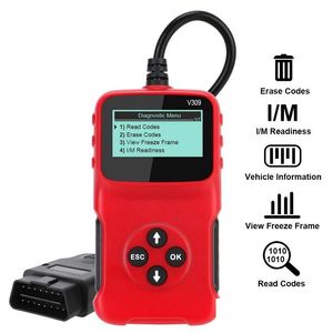 診断ツールV309 OBD2ツールカーコードリーダースキャナーLCDディスプレイチェックエンジンファットインターフェイススキャナーアクセサリードロップ配信Auto DHGSP