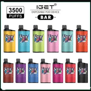 Orijinal IGET BAR 3500 Puflar Tek Kullanımlık Elektronik Sigara Cihaz Kiti Vape Pod Başlangıç ​​Kiti 12ml Prefiled Kartuş 1500 MAH Güç Pil Otantik Toptan