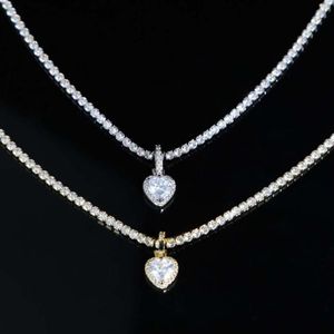 Charm 3mm Cubic Zirconia Heart Pendant Necklaces Women Exquisite Choker Necklace Tennis Chain For Lady Girl Wedding Gift 41 10cm C263p