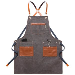 Aprons Denim apron barber milk tea shop baking flower shop restaurant waiter men and women work clothes art 231026