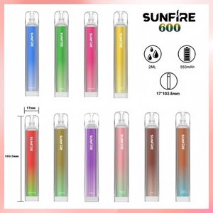 Otantik Sunfire 600 Puflar Tek Kullanımlık E Sigara Kristal Çubuk Vape E-sıvı Güç LED Göstergesi 550mAh Pil 2ml Pod Buharlaştırıcı Kalem 6 Meyve Tatları Kola