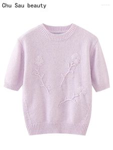 女性用セーターチューサウビューティー2023女性秋のファッション甘い刺繍弾性ニットプルオーバーかわいいショートスリーブセーターシックスリム