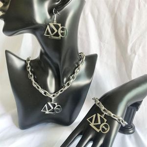 Örhängen halsband handgjorda grekiska sorority dst logo mode klassisk rostfritt stål temperament set200x