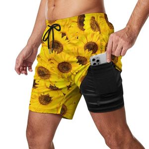 Gymkläder solrosbräda shorts sommargul blommor tryck sport surf strand korta byxor män bekväm hawaii plus storlek simning