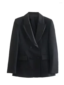 Damenanzüge MESTTRAF 2023 Frauen Sexy Schwarz Patch Taschen Vorne Zweireiher Büro Tragen Blazer Mantel Vintage Langarm Weibliche