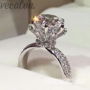 Kampanj 94%rabatt på Vecalon Engagement Wedding Band Ring for Women 3CT CZ Diamonique Ring 925 Sterling Silver Female Finger Ring285W