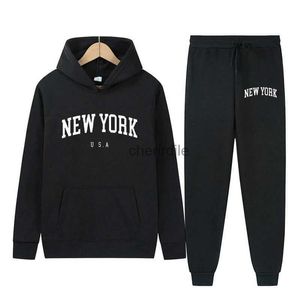 Felpe con cappuccio da uomo Felpe New York Letter U.S.A City + Pantaloni 2 pezzi Set Uomo Moda Donna Casual Pullover con cappuccio Abbigliamento sportivo YQ231027