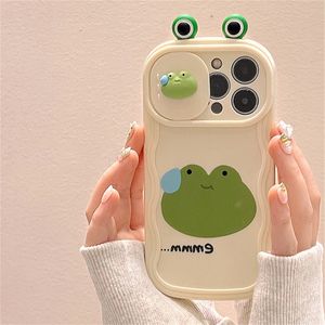 Cell Phone Cases Cute 3D Eyes Frog Window Pushing Camera in South Korea Protects Soft Silicone Case iPhone 15 14 Pro Max 13 12 Pro 11 Ripple Cover 231026