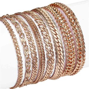 Charm Bracelets 21 Styles 585 Rose Gold Bracelet For Women Men Girl Snail Curb/Weaving Link Foxtail Hammered Bismark Bead Ch Dhgarden Otvyf