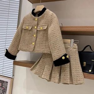 Girls Clothing Sets Baby Outfits Blazer Pleated Skirt 2pcs Kids Girls Clothes Set Designer Style 2 16 Years Coat Skirt Teen Girl Clothing Suit 23154