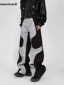 Männer Hosen Mauroicardi Frühling Herbst Kühle Lange Lose Beiläufige Weiche Patchwork Pu Leder Männer Luxus Designer Kleidung Hosen 2023 231027