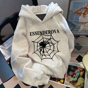 Designer de luxo Chaopai clássico 100% algodão marca de moda americana aranha impressão camisola com capuz feminino outono e inverno solto rua casal casaco