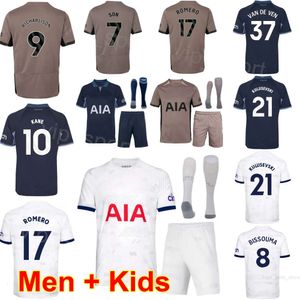 Mens Kids Futebol 10 Harry Kane Jerseys 2023 24 Clube 10 James Maddison 17 Cristian Romero 21 Dejan Kulusevski 38 Destiny Udogie 7 Son Heung-Min Camisa de Futebol Kits ReCi