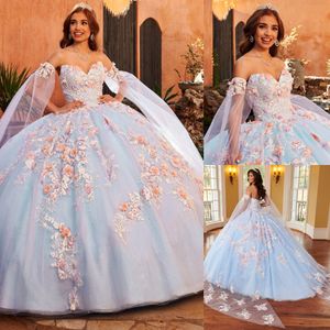 Incrível vestido de baile renda quinceanera vestidos de baile de lantejoulas com mangas compridas decote em v tule 3d appliqued doce 15 vestido de máscaras