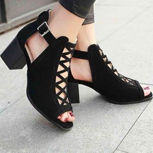 Dress Shoes Women's Large Hollow Thick Heels Fish Mouth High Sandals Good Arch Support For Women
