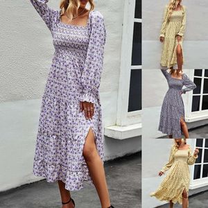 Sukienki swobodne sukienka dla kobiet 2023 Autumn and Winter Women's Wear U Neck Slit High Sundresss Vintage Formal Suknia