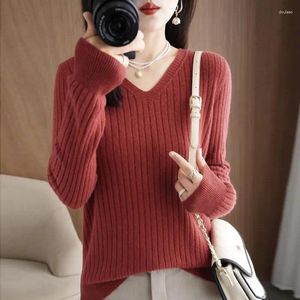 Women's Sweaters Red Sweater 2023 Autumn Winter Korean Clothes Pullovers V-neck Long Sleeve Causal Office Knit Jumper