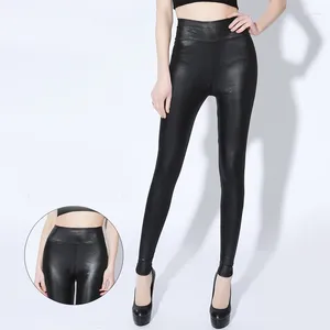 Gym Clothing Women's High-waist Fake Leather Leggings Black Lightweight Matte Ladies Fitness PU Sexy Stretch Push-up Nine-point Slim