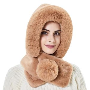 Beanie/Skull Caps Women Warm Fur Hat With Earflaps Winter Thicken Cap Hooded Lady Outdoor Windproof Soft Fluffy Beanies for Women Russian Style 231027