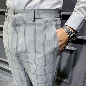 Mäns kostymer män blazrar smala fit klädbyxor för män affärsformell svart khaki grå pläddräkt byxa högkvalitativ pantalon homme