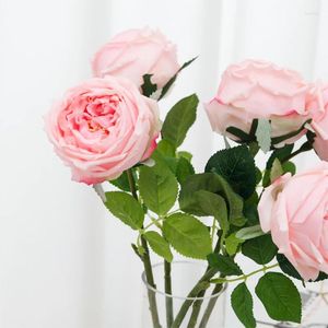 Decorative Flowers Long Branch Artificial Big Head Silk Rose Fake Plants Bouquet Wedding Home Decoration Vase Wreath Real Touch Accessories