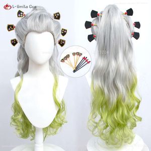 Catsuit Costumes Anime Women Cosplay Sier Gradient Green Cruy Ponytail Daki Heat Resistant Synthetic Hair Party Wigs + Wig Cap