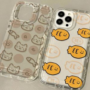 Mobiltelefonfodral Cartoon Cute Cat Fish Transparent Phone Case Lämplig för iPhone 14 Pro Max Telefonfodral iPhone 15 13 11 12 X XS XR 7 8 Plus SE 2020 Back Cover 231026