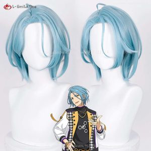 أزياء Catsuit ES2 Crazy: B Wig Ensemble Stars Cosplay Himeru Anime شعر مستعار 35 سم رمادي أزرق رمادي مقاوم للحرارة.