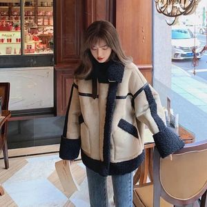 Women's Fur Lamb Hair Long-sleeved Jacket Fashion Winter 2023 Korean Chic Loose Thick Retro All-in-one Motorcycle Suit