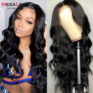 Syntetiska peruker 180 Densitet 13x4 Spets Front Wig Transparent Frontal Pre Plucked Megalook Brazilian Body Wave Human Hair For Women 231027