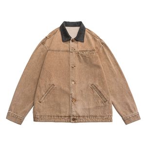 Autumn Men S Baggy Denim Vintage Street Fashion Lapel Ing Brown Casual Jacket Japanese Streetwear Male XL