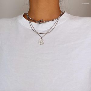 Chains Vogallery Fashion Rock Punk Style Neck Multi-layer Necklace For Women Coin Jewelry Sweater Necklaces Men's Chain 2023