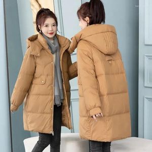 Casacos de Trench das Mulheres 2023 Roupas de Inverno Mulheres Longo Jaqueta de Algodão Zíper Solto Avental Casaco Preto Grosso Térmico Parka Windproof Outerwear