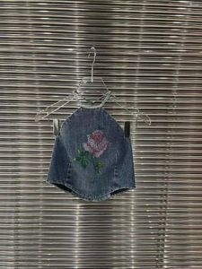 Women's Tanks Sexy Spicy Girl Rose Diamond Hanging Neck Denim Tank 2023 Summer Bra Top