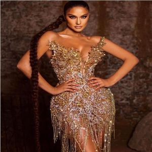 Evening dress Women dress Sweetheart Gold Crystal Tassel Sheath Yousef aljasmi Kendal Jenner Silver Crystal Kim kardashian255e