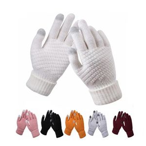 Children's Finger Gloves 1 Pair Women Touch Screen Knitted Gloves Autumn Winter Adult Warm Imitation Cashmere Thick Female Stretch Finger Mitten 3ST71# 231027