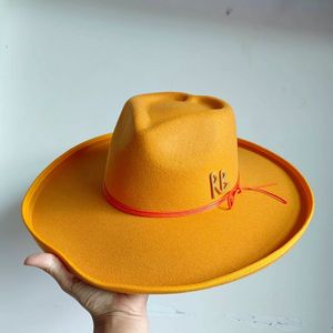 Ampla borda chapéus balde laranja fedora dragão phoenix tecido chateado mulheres chapéu inverno luxo moda panamá igreja sombrero 231027