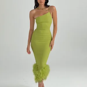 Casual Dresses Green Short Cocktail For Women Feather Stripe Shoulder Mermaid Dress Backless Prom Homecoming Gowns Clubwear