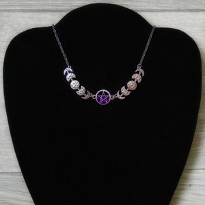 Anhänger Halsketten Hexe Dreifachmond Pentagramm Halskette Okkulter heidnischer Schmuck für Frauen