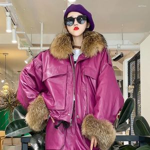 Women's Leather 2023 Real Sheepskin Jackets Women Autumn WinterFox Fur Collar Coat Female Simple Down Jacket Femme