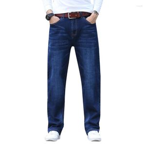 Herrenjeans für Herren, Übergröße 30–44, große dunkelblaue, elastische Taille am Knöchel und großer Mann, lässige Stretch-Jeans mit lockerer Passform