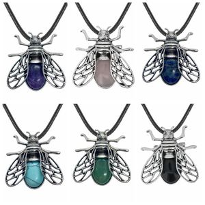 Collane con ciondolo Collana con mosca domestica per donne Ragazze Bohemian Vintage Healing Chakra Animal Choker Gioielli con pietre preziose