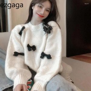 Women's Sweaters Ezgaga Sweet Sweater Pullover Women Autumn Winter Loose Bow Outwear Knitted Tops O Neck Warm Female Jumper Casual Fashion