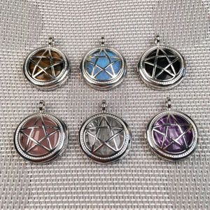Pendant Necklaces Natural Gem Stone Opal Round Pentagonal Alloy Cage Agat Crystal Charms For Jewelry Making DIY Necklace Accessories Gift